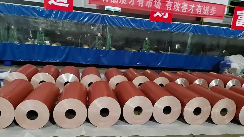 Color coated aluminum foil roll close up