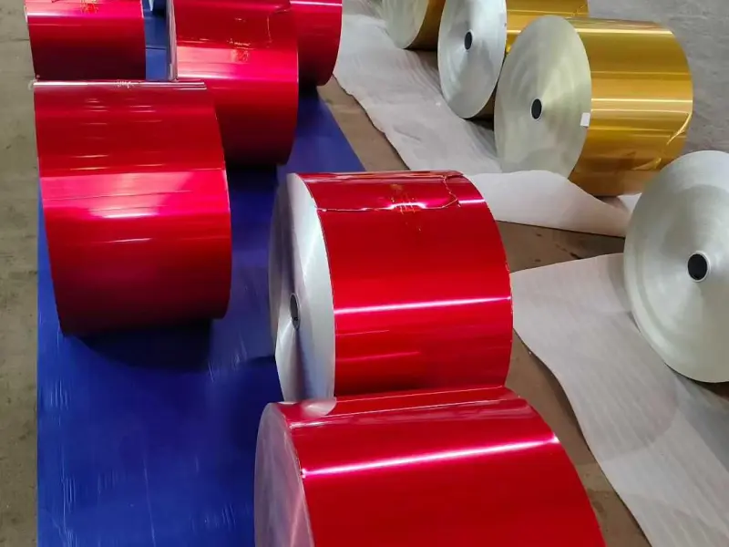 Red and blue color coated aluminum foil sheets